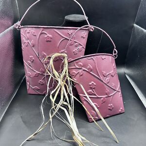 Foreside Wall Pail Red Floral Planters Metal Country Home Twisted Handle Vintage